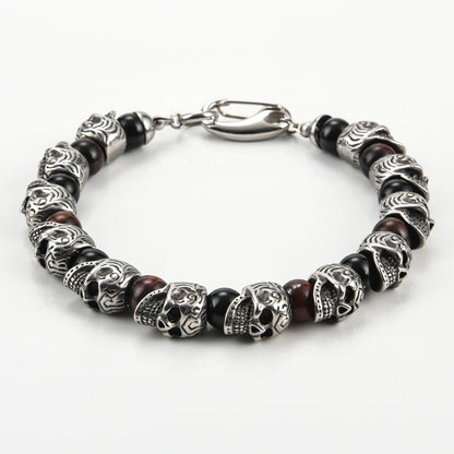 Skull Tiger Eye Stone Black Onyx Beaded Bracelet