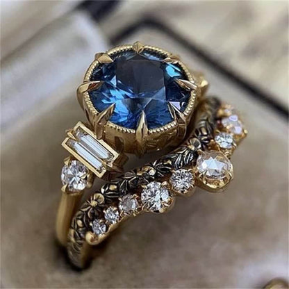 Bright Zircon Blue Round Sapphire Ring