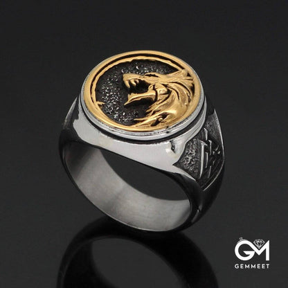 Gold Trimmed Fenrir Wolf Ring