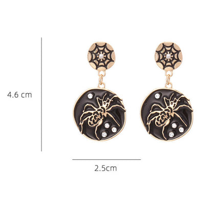 Halloween Inlaid Zircon Spider Earrings Personality Temperament Alloy Dripping Oil Spider Web Earrings Dark Earrings