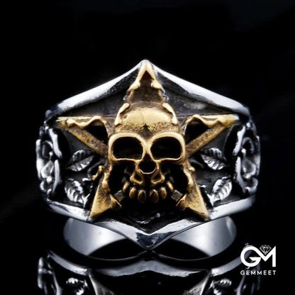 Men's Gothic Pentagram Skull Ring