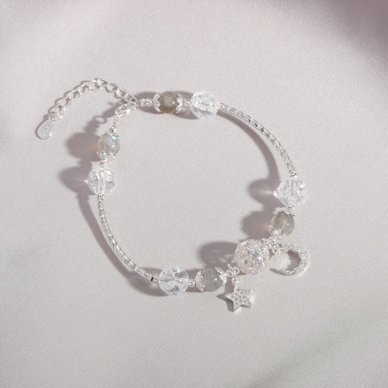 Simple Crystal White Popped Moonstone Bracelet