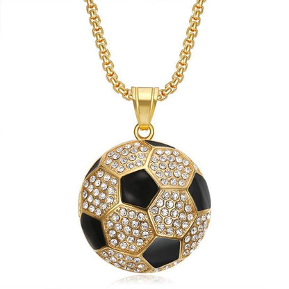 Hiphop Jewelry Stainless Steel Gold-plated Inlaid Zircon Football Pendant