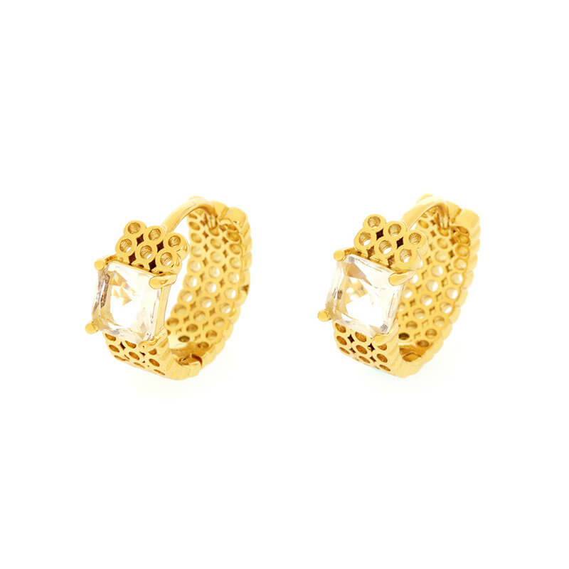 Gold Plating Shaped Square Diamond Earrings