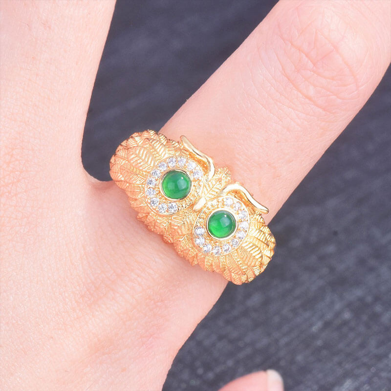 Owl Ring Natural Chalcedony Bird Eagle Opening Colored Treasure Ring