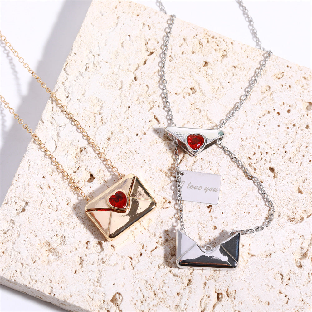 Cute Mail Box & 'I Love You' Card Pendant Necklace