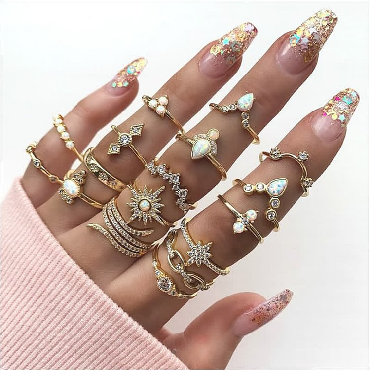 Bohemia Vintage Opal 17 PCS Ring Set