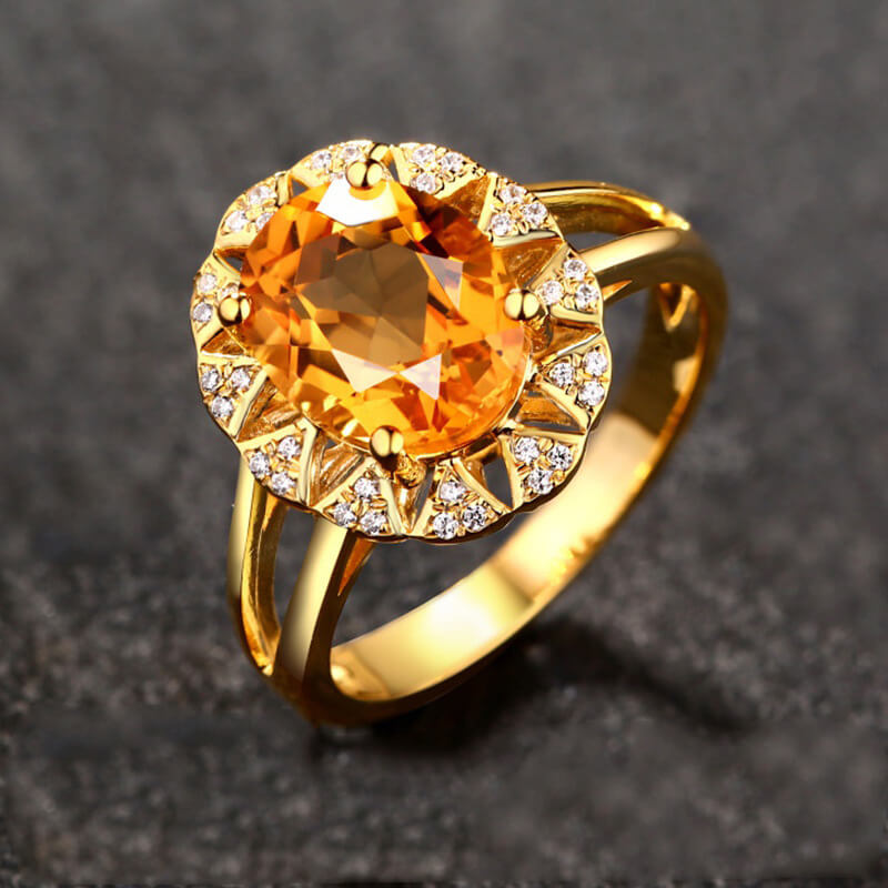 Full Diamond Paved Citrine Oval Ring