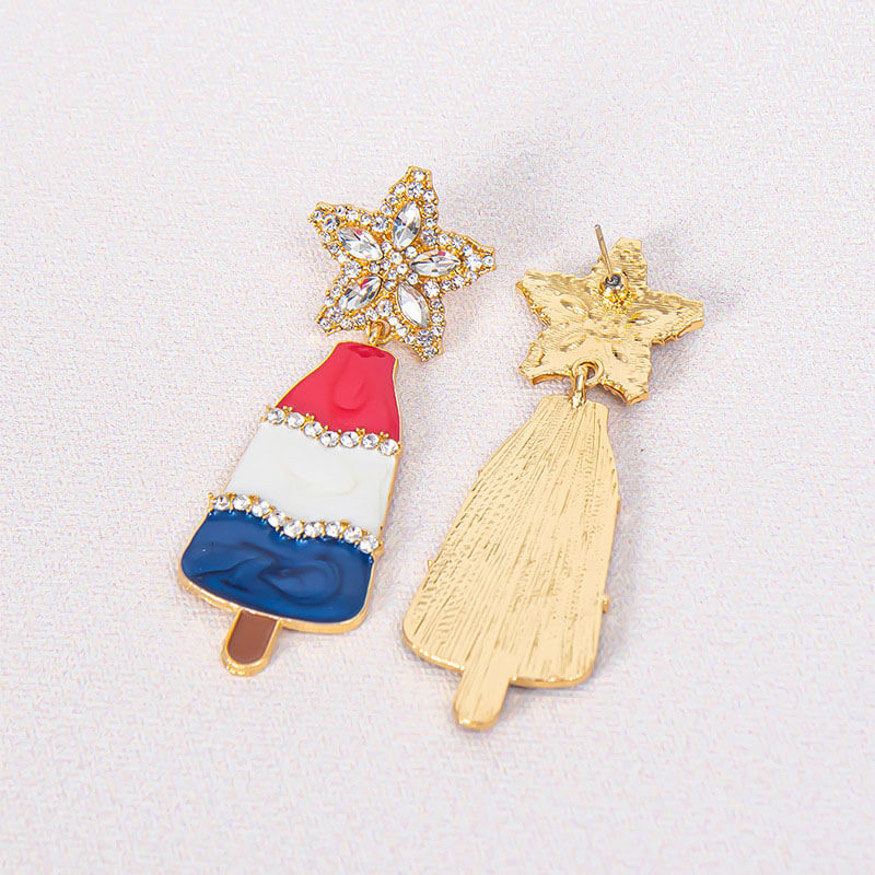 Christmas Trend New Alloy Inlaid Zircon Five-pointed Star Earrings Geometric Dripping Oil Christmas Tree Earrings