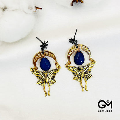 Lapis Lazuli Octagram Butterfly Earrings