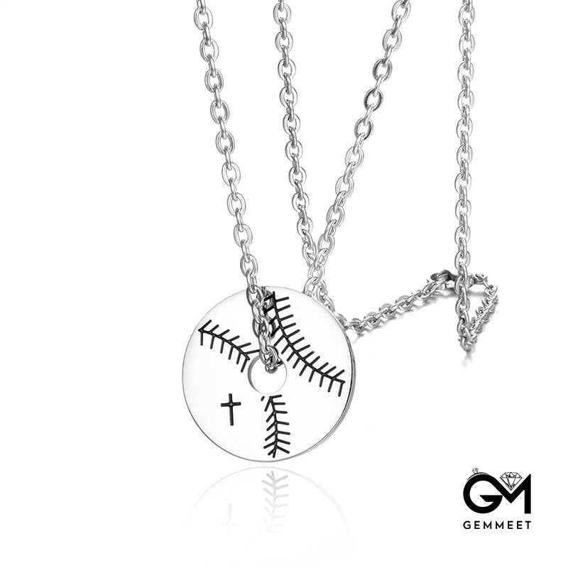 Titanium Steel Baseball Round Pendant Men's Necklace