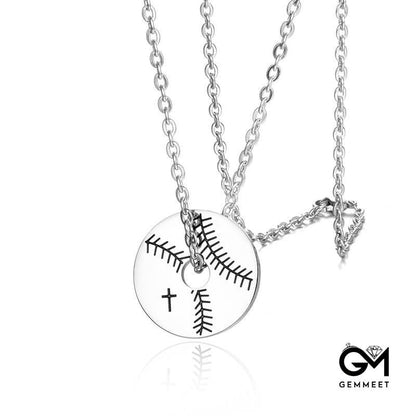 Titanium Steel Baseball Round Pendant Men's Necklace