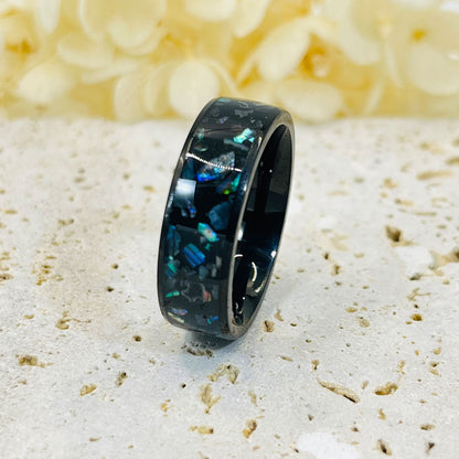 Crushed Opal Tungsten Carbide Ring