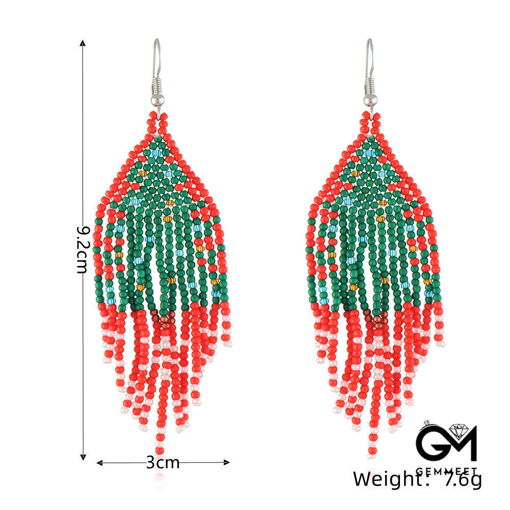 Christmas Tassel Earrings Handwoven Christmas Tree Santa Claus Bead Earrings