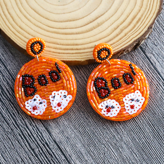 Halloween Letter Boo Ghost Funny Round Handmade Bead Earrings