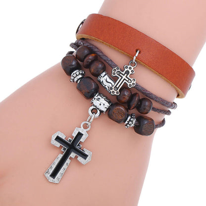 Double Cross Multilayer Leather Bracelet Simple Retro Leather Bracelet