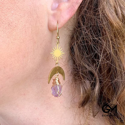 Sun Moon Amethyst Witch Earrings