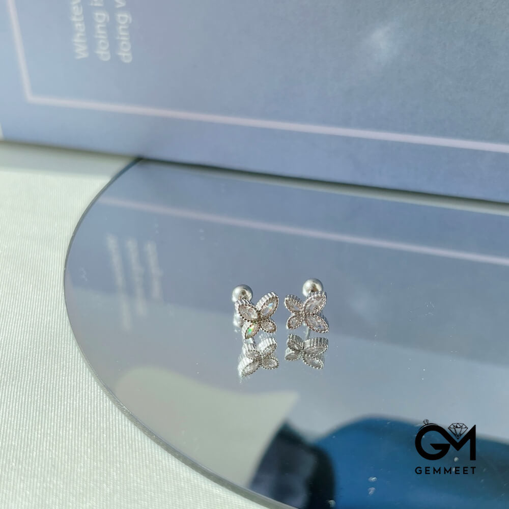 S925 Sterling Silver Butterfly White Zircon Earrings