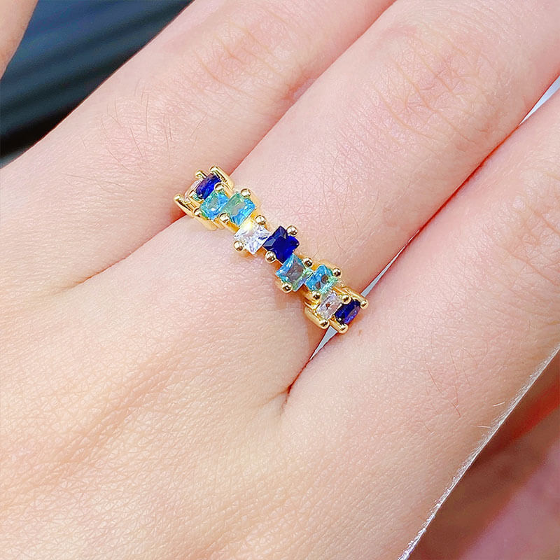 Candy Series Soft Blue Rainbow Series Gold-plated Ring Inlaid with Colored Gemstones