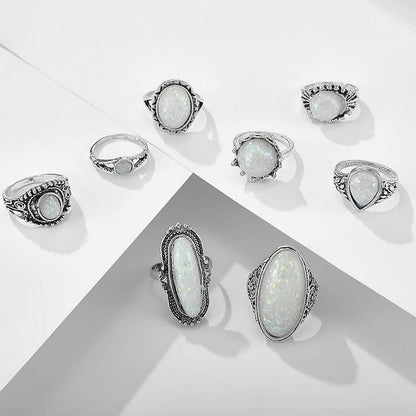 Round Oval Opal 8-Piece Ring Set