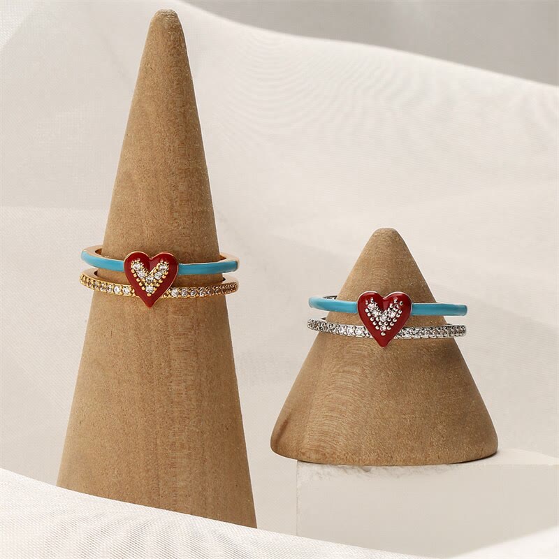 Simple Heart Shaped Enamel Copper Finger Rings