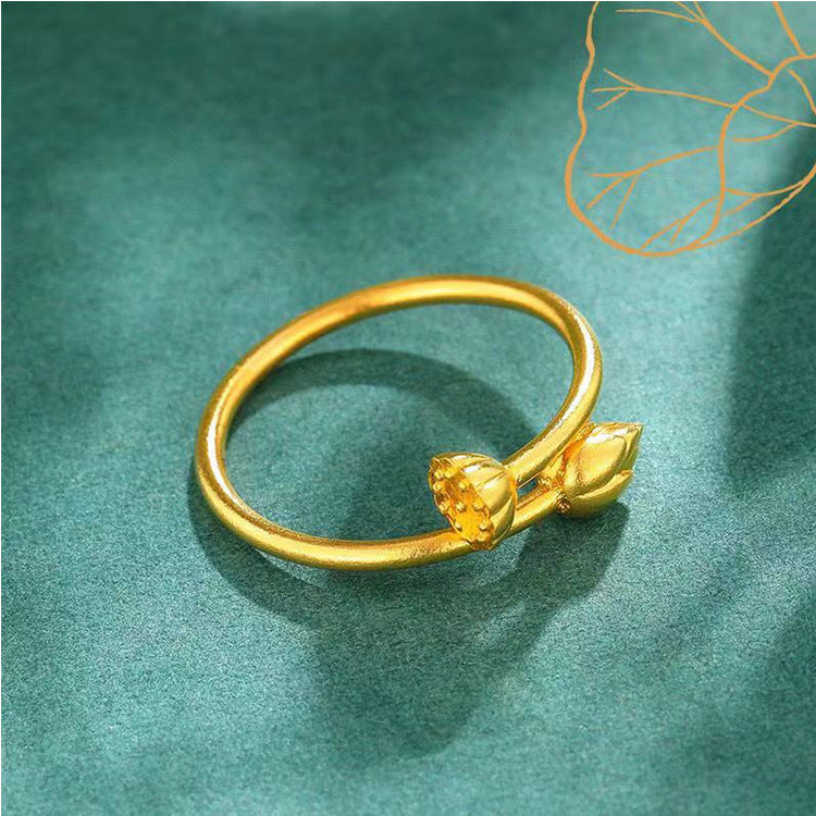 French Trendy Lotus Open Ring