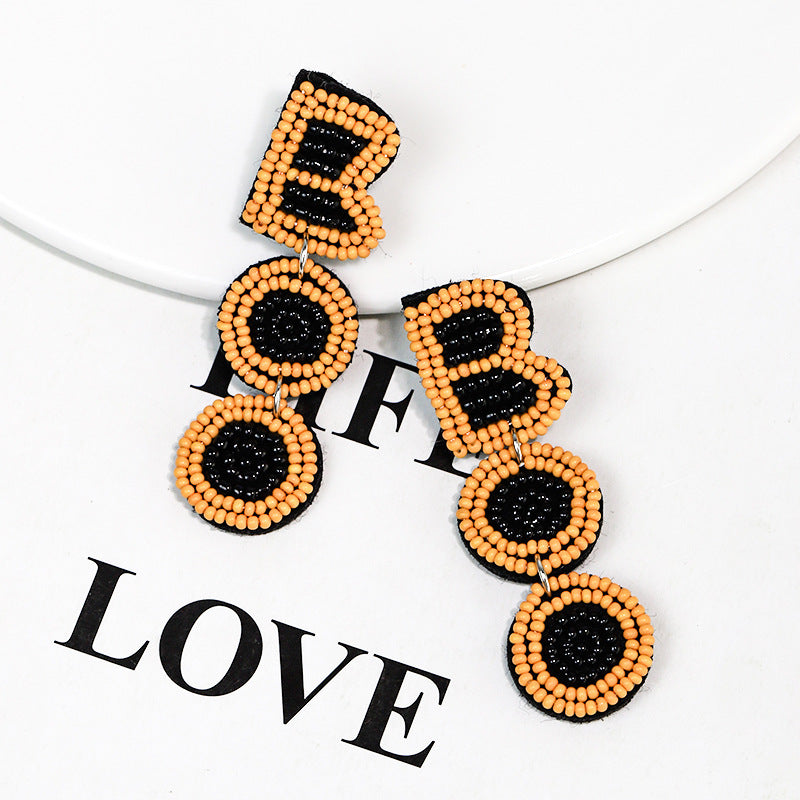 Halloween Letter BOO Scares Handmade Fabric Bead Earrings