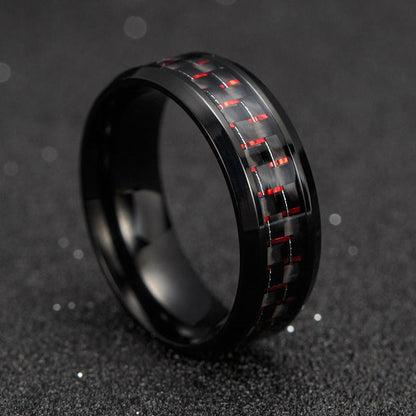 Carbon Fiber Black Titanium Beveled Edges Couple Ring