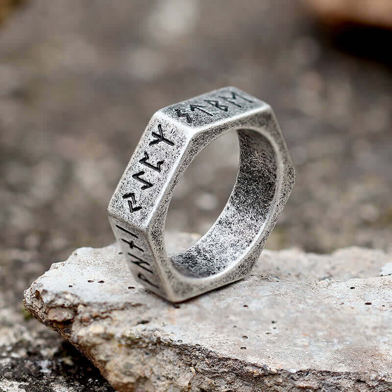 Hexagon Viking Runes Stainless Steel Ring