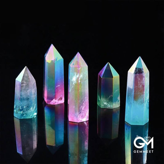 Pink Crystal with Aquamarine Crystal Wands Tower