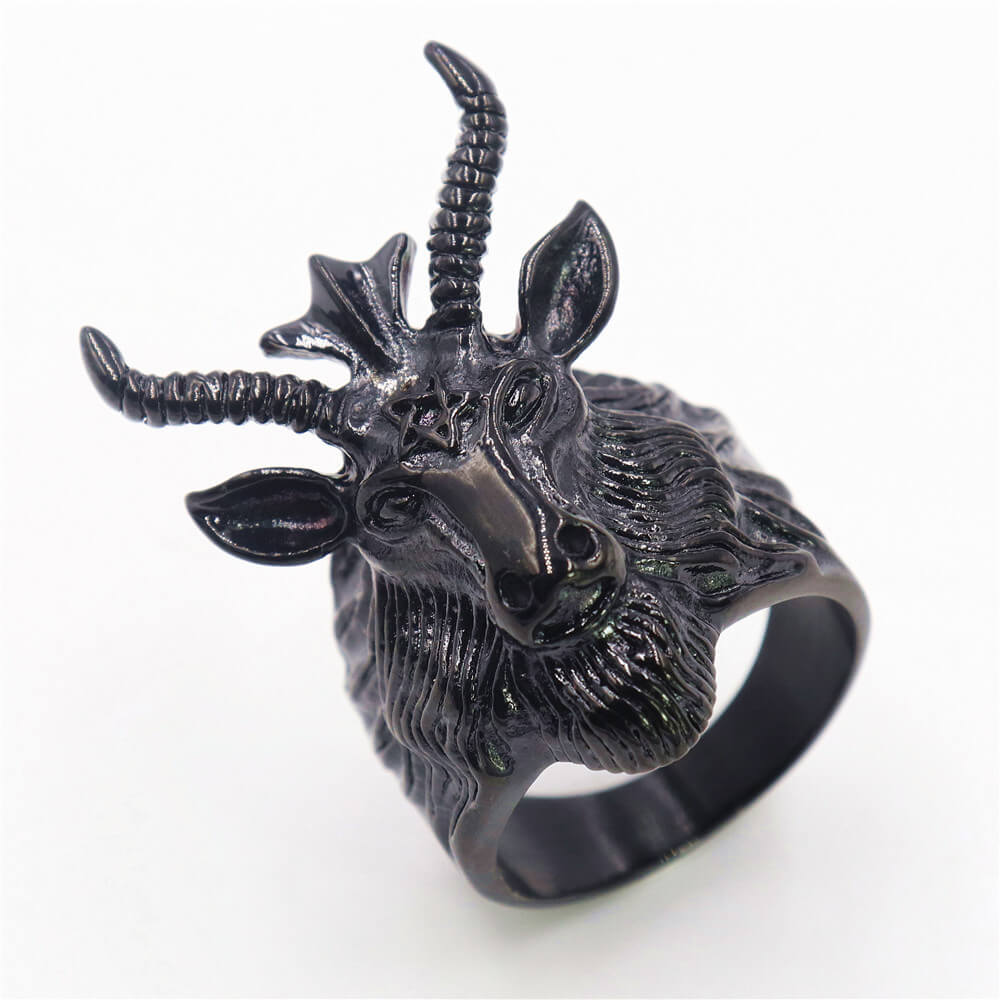 Stainless Steel Pentagram Satan Sheep Ring