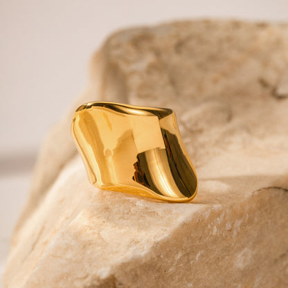 Gold Stainless Steel Minimalist Wide-face Ring