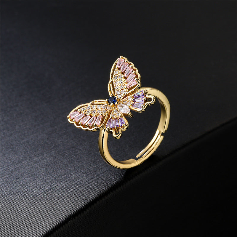 Golden Butterfly Shape Full Stones Ring