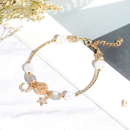 White Exploded Crystal Moonstone Star and Moon Bracelet