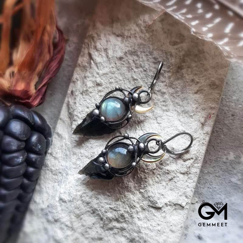 Witch Obsidian and Moonstone Earrings