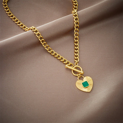 Heart Shape Cushion Stone Pendant Chain Necklace