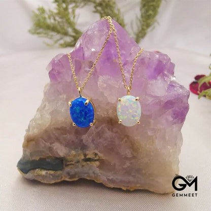 Blue White Opal 18k Gold Plated Copper Necklace