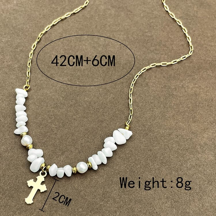 "Blessing Of Peace" Cross Irregular White Jade Necklace