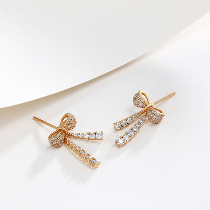 Micro Paved Zircon Tassel Bow Earrings for Women