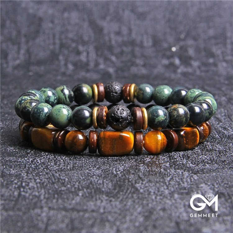 Olivenorma African Turquoise Tiger Eye Stone Bracelet Set