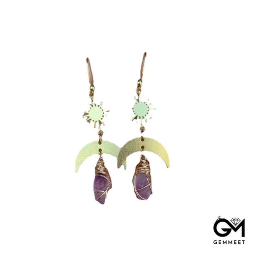 Sun Moon Amethyst Witch Earrings