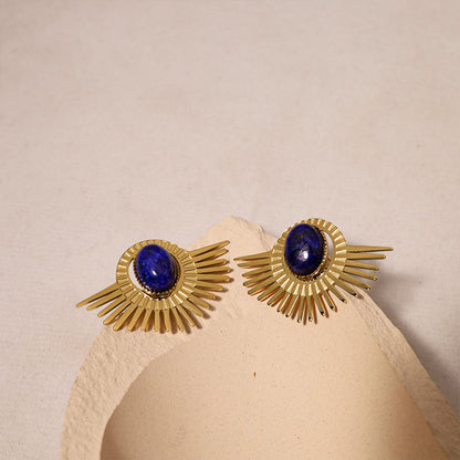 Retro Oval Cut Stone Sun Shape Stud Earrings