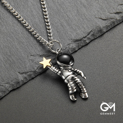 Titanium Steel Astronaut Picking Stars Necklace