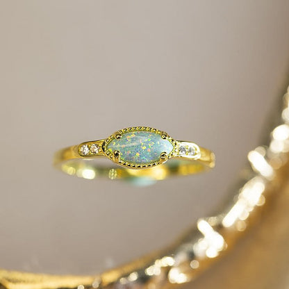 Opal White Zircon S925 Gold Ring