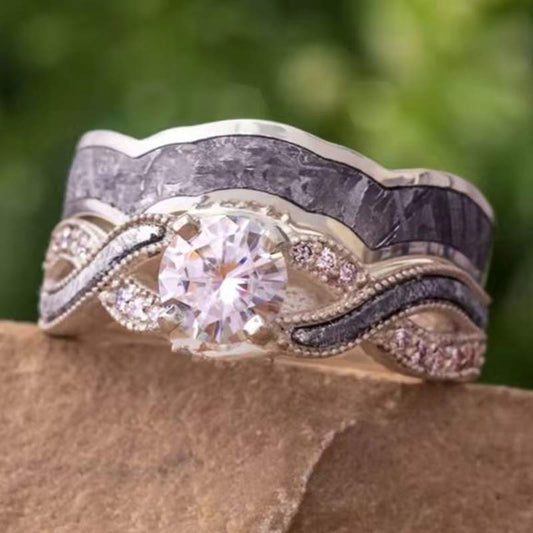 Twist Meteorite Bridal Ring Set