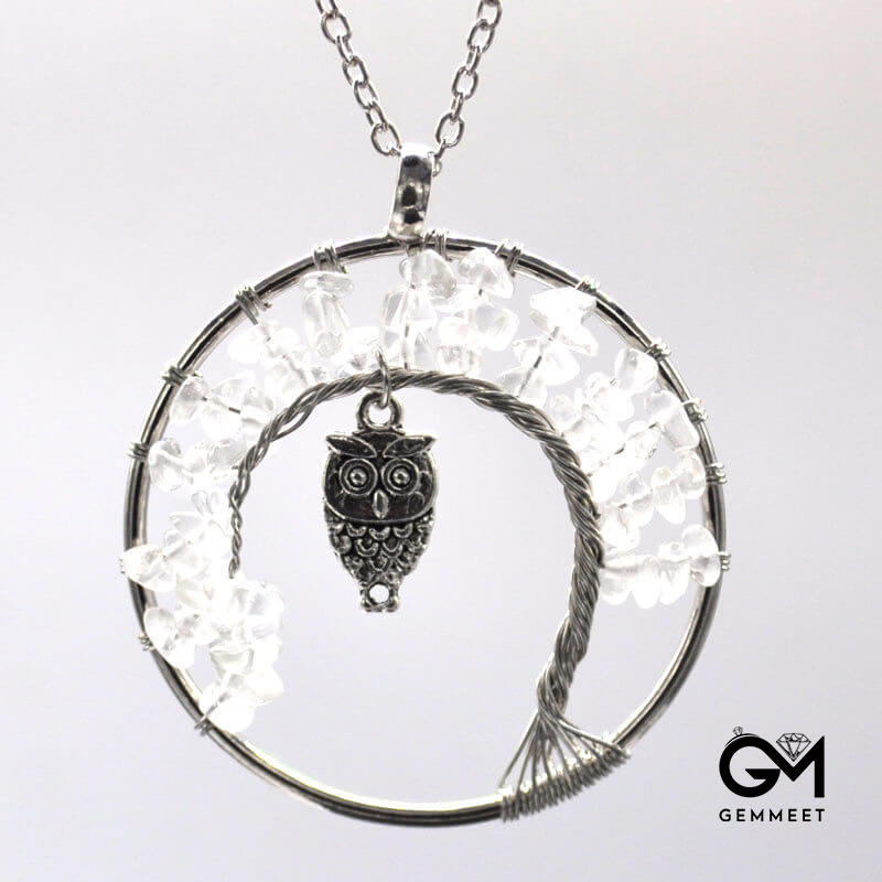 Crystal Gravel Wrapped Silk Tree of Life Necklace