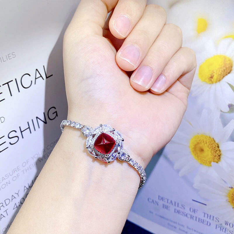 Temperament Cultivated Ruby Sugar Tower Cut Colored Treasure Bracelet High Carbon Diamond Emerald Royal Blue Diamond Bracelet