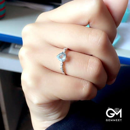 Aquamarine Heart-shaped Zircon Ring