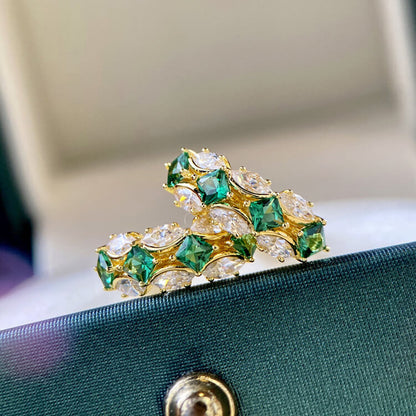 Marquise Diamond Green Spinel Stud Earrings Gold Delicate Earrings