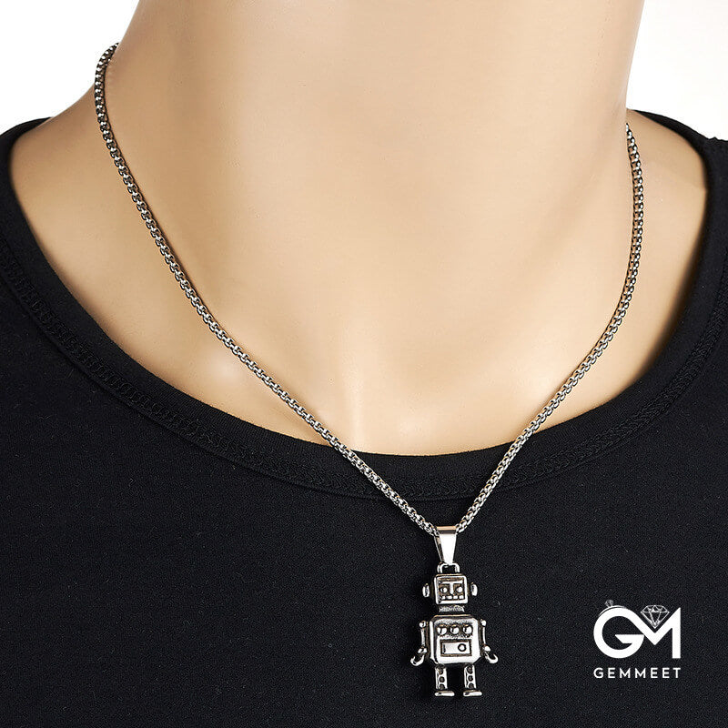 Stainless Steel Retro Robot Cartoon Necklace